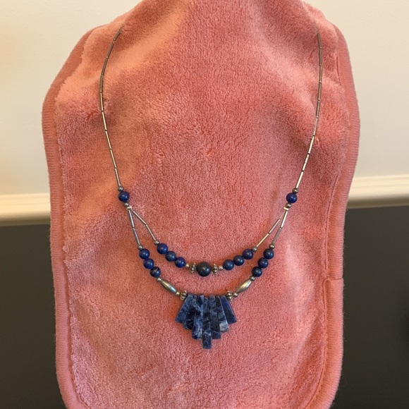 Silver Necklace w/Blue Natural Stones - Picture 1 of 3